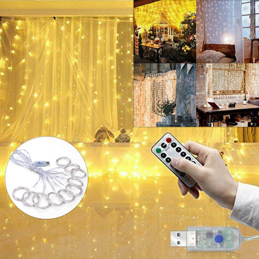 3Mx3M Outdoor USB 8 Modes 300LED Curtain String Light Fairy Christmas Wedding Lamp Festival Holiday Decor